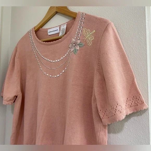 Alfred Dunner Blush bead Embellished Short Sleeve Top size XL - Picture 8 of 8